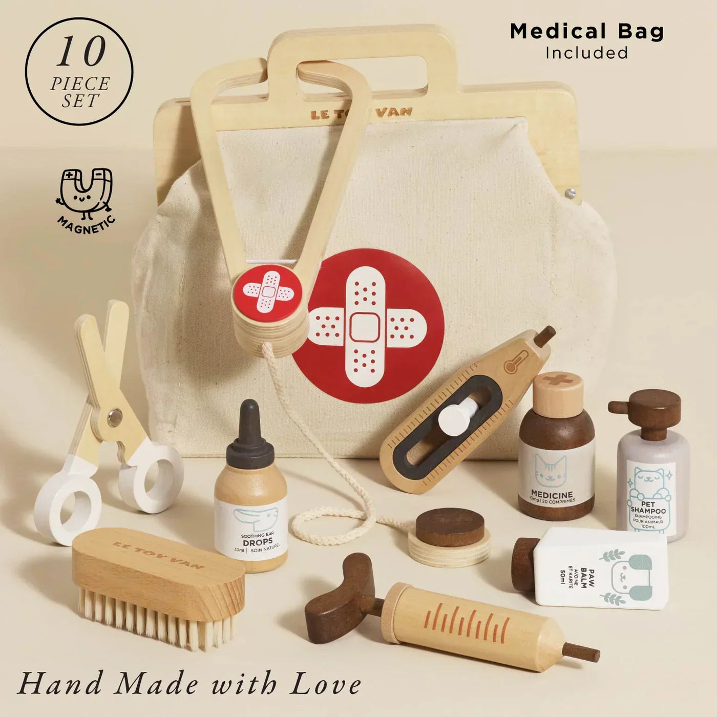 Wooden Animal Vet Set - 10 Pieces