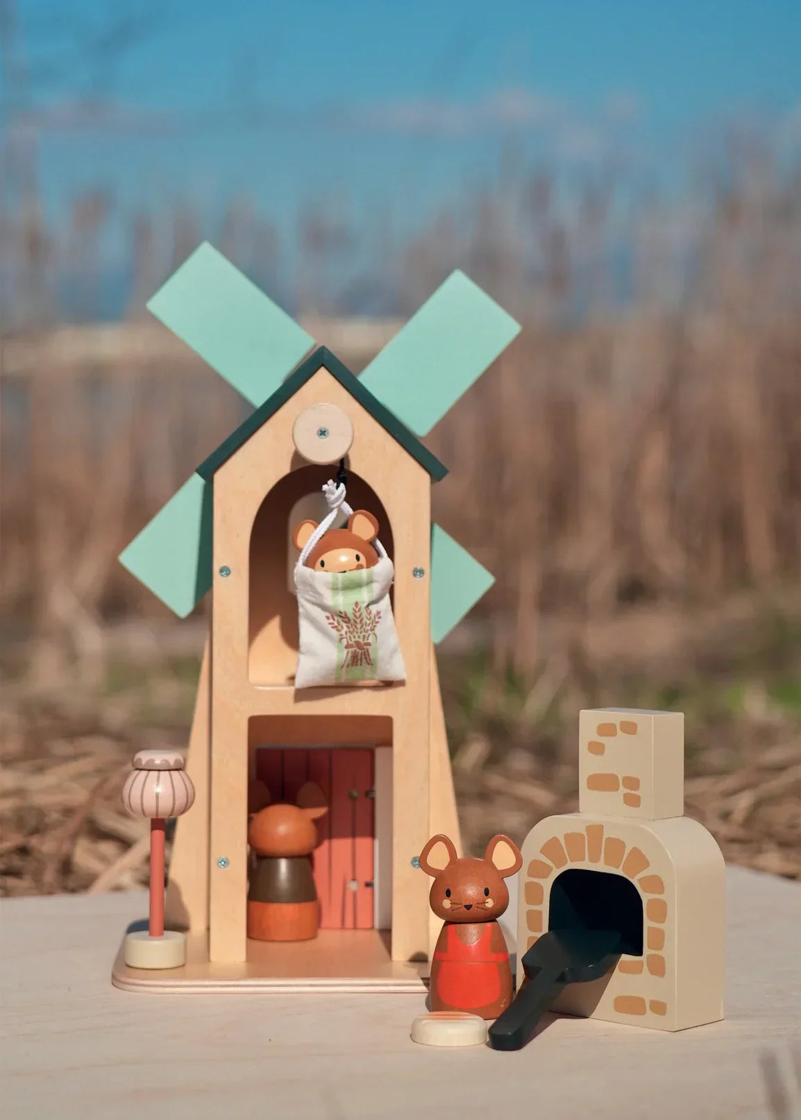 Wooden Windmill Playset - Mouse Family - 2 Stories