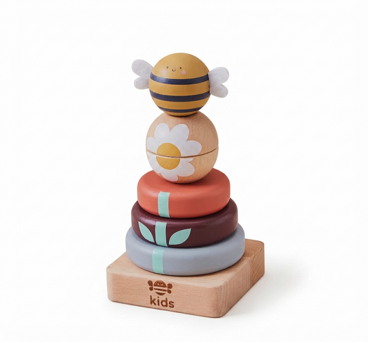 Wooden Bee Stacker Toy - Rainbow Rings