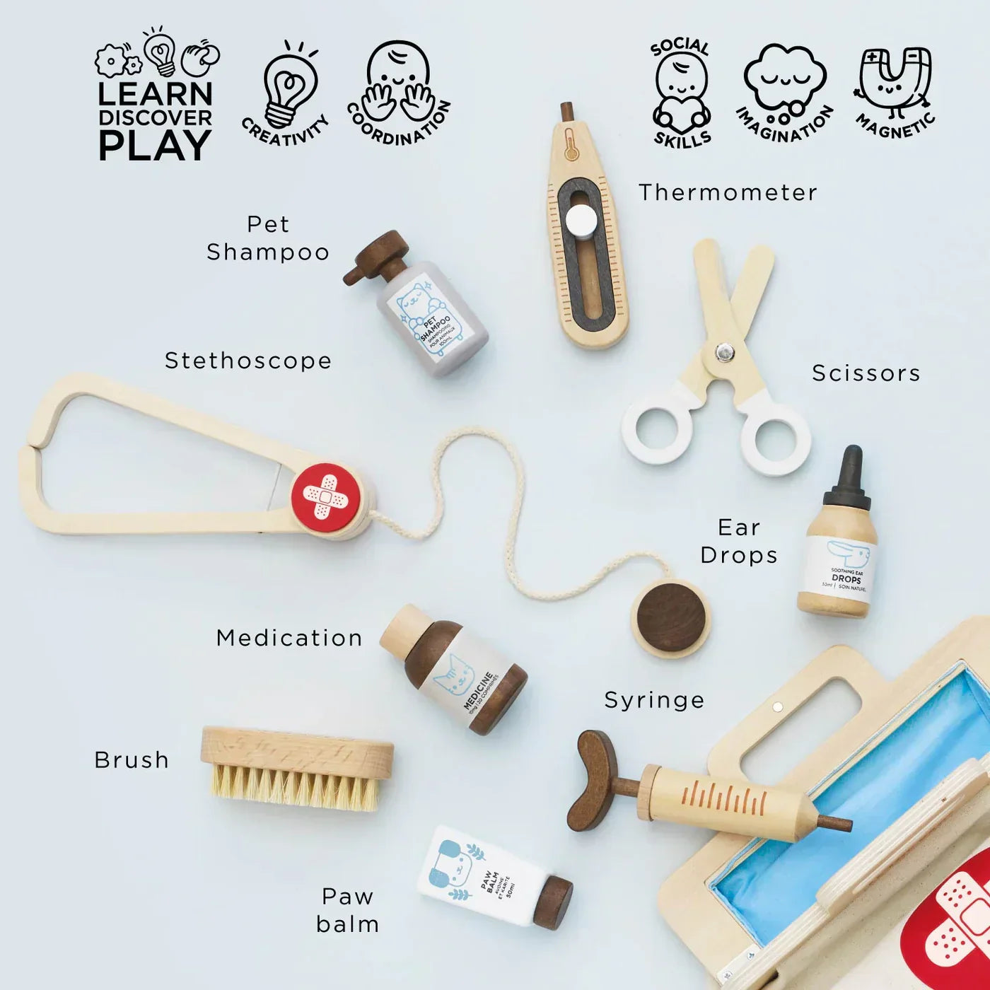 Wooden Animal Vet Set - 10 Pieces