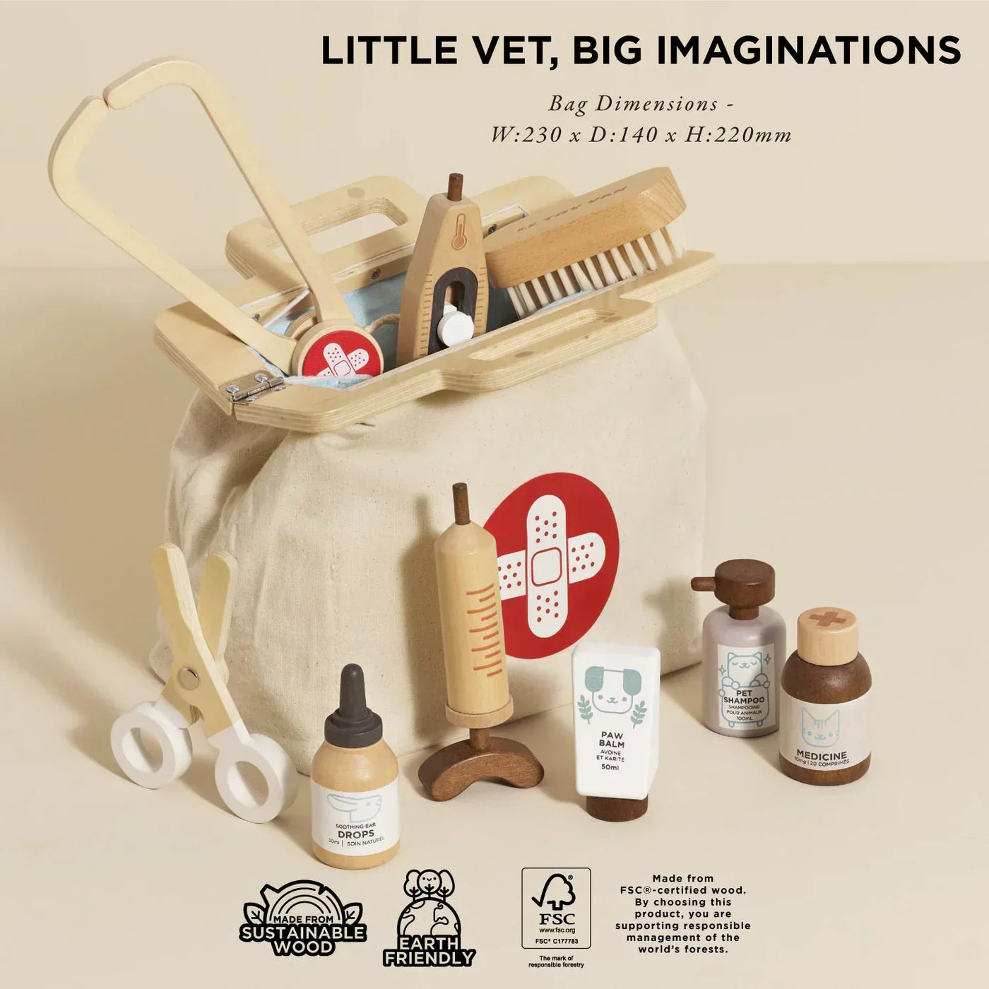 Wooden Animal Vet Set - 10 Pieces