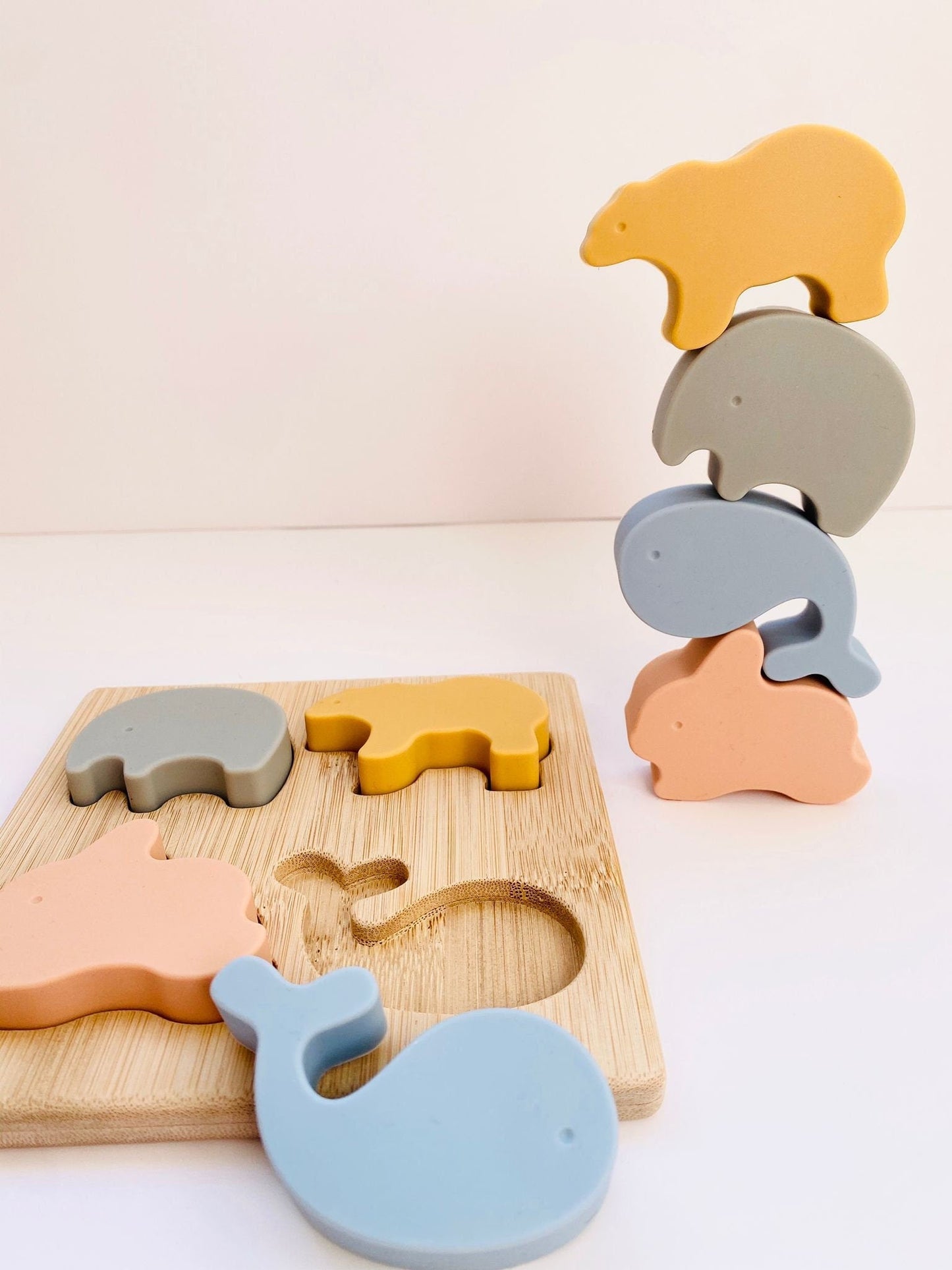Silicone and Wood Animal Puzzle - Montessori Educational Toy