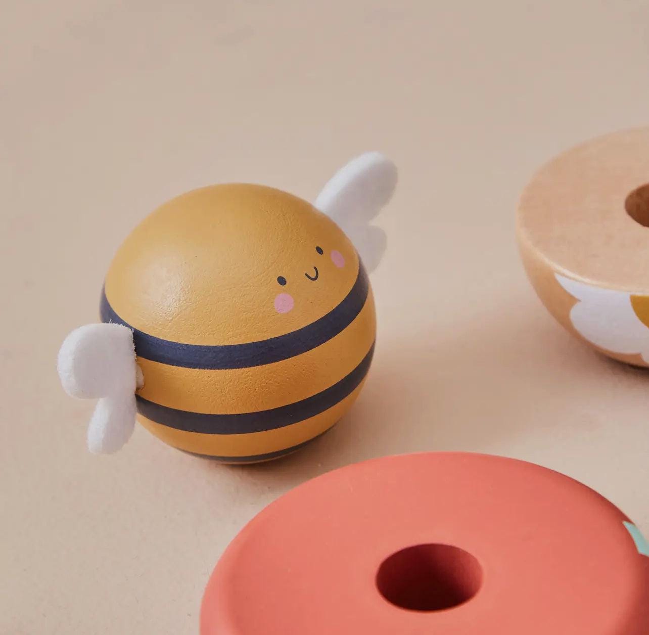 Wooden Bee Stacker Toy - Rainbow Rings