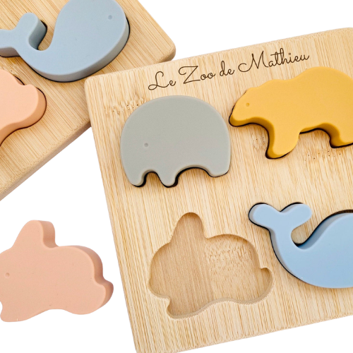 Silicone and Wood Animal Puzzle - Montessori Educational Toy