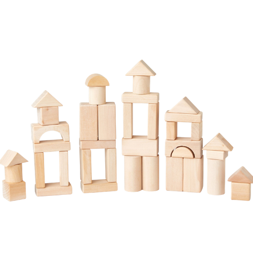 Wooden Building Blocks Set - 50 Pieces - Natural Wood