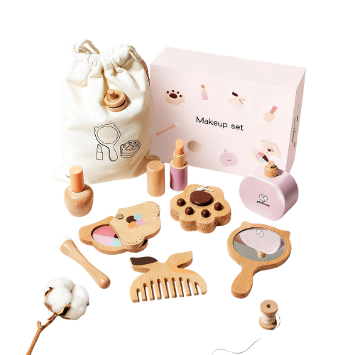 Wooden Kids Makeup Set - Pretend Play Hair Salon - 8 Pieces