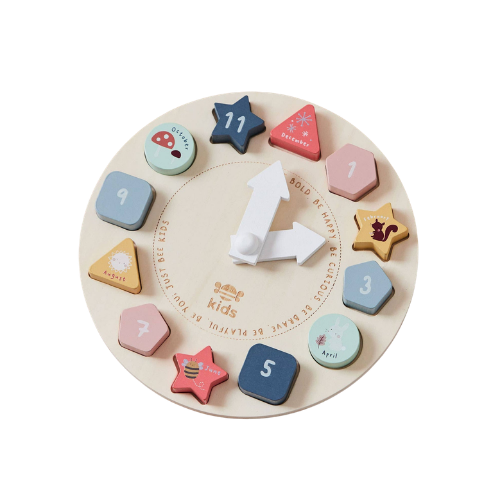 Wooden Puzzle Clock - Shape Sorter - Seasons & Time Learning