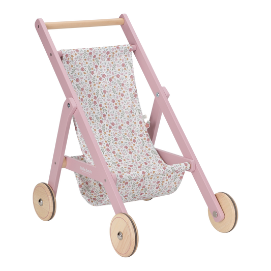 Wooden Doll Stroller - Flowers & Butterflies Design